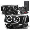 Dual Halo Black Clear Corner Projector Headlight W Bumper Lamps Tool Kit Compatible With Gmc Sierra Yukon Denali 01-06