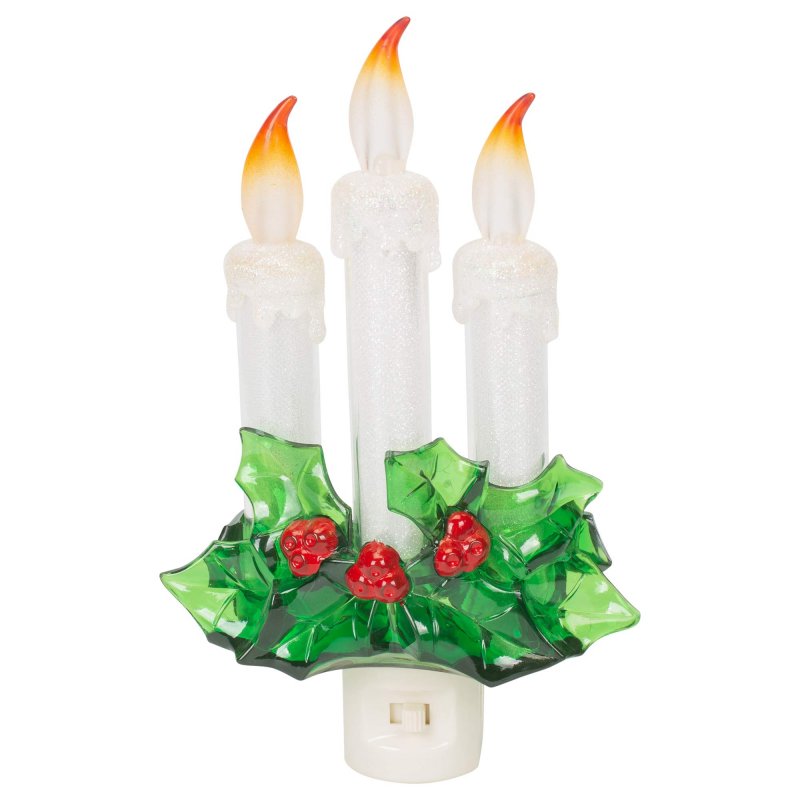 Three Dipped Candles With Holly 7 75 Inch Acrylic Decorative Swivel Plug Flickering Night Light