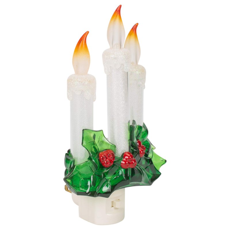 Three Dipped Candles With Holly 7 75 Inch Acrylic Decorative Swivel Plug Flickering Night Light