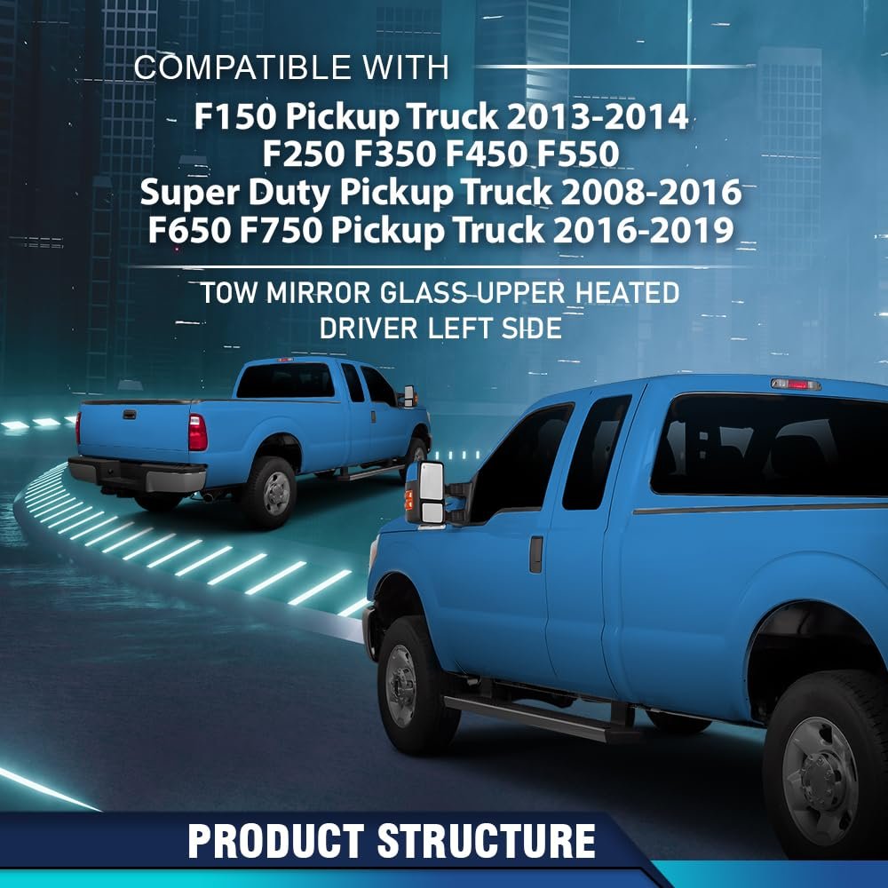 Rear Left View Mirror Glass Upper With Back Heated For Ford F250 F350 F450 F550 Super Duty 2008 2016 And F650 F750 2019