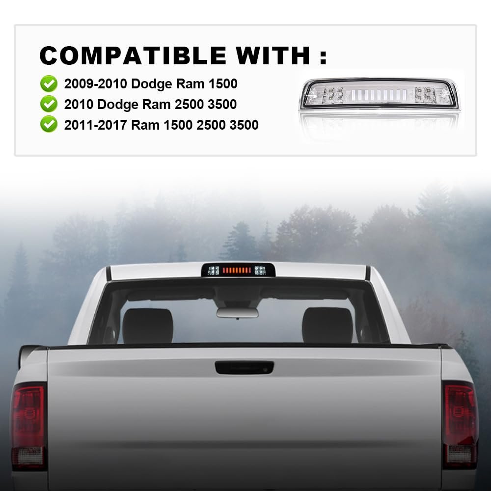 Led Bar 3rd Brake Light For Dodge Ram 1500 2500 3500 2009-2017 High Mount Stop Rear Tail Cargo Lamps I Type Clear Lens Chrome