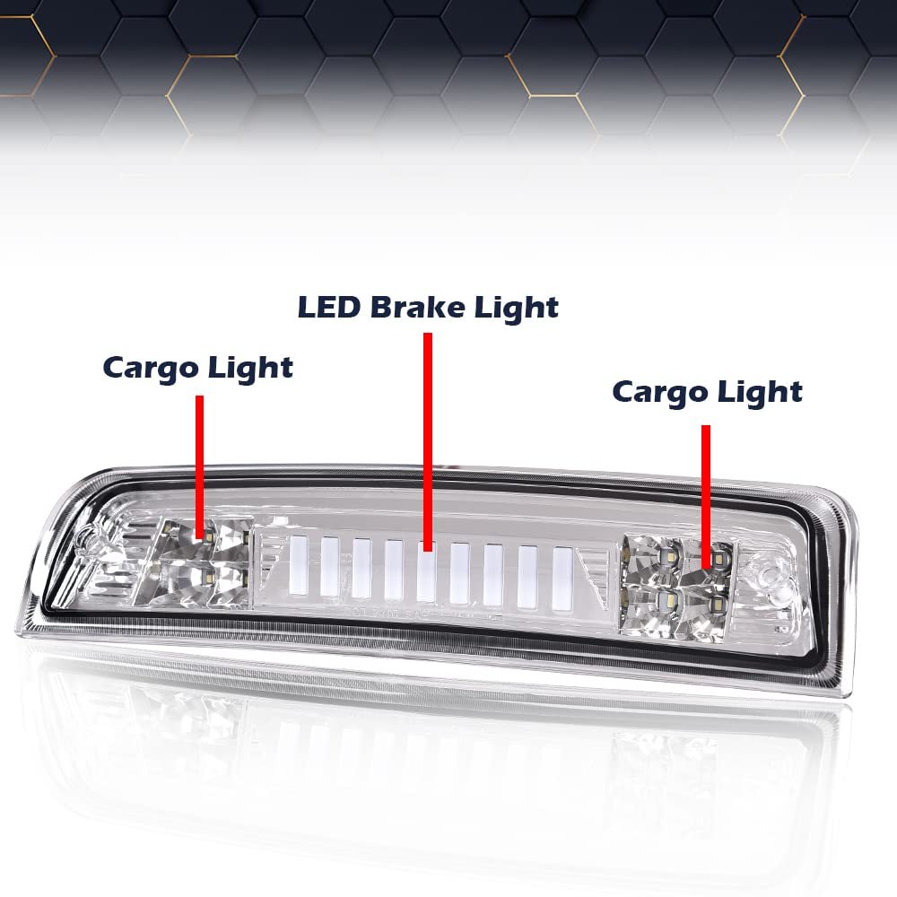 Led Bar 3rd Brake Light For Dodge Ram 1500 2500 3500 2009-2017 High Mount Stop Rear Tail Cargo Lamps I Type Clear Lens Chrome