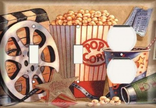 Two Switch One Duplex Receptacle Plate Movie Popcorn