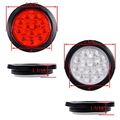 Set 4 White Red 12-led Round Backup Reverse Running Tail Brake Light With Wiring Plug Dc 12v