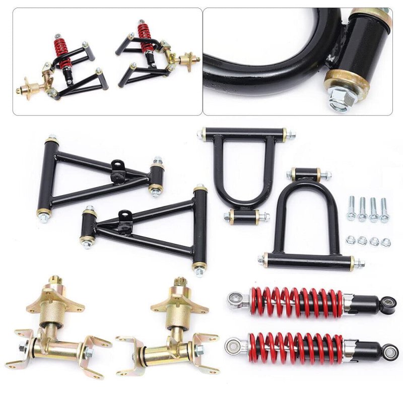 Loyalheartdy Go Kart Front Suspension Kit Swingarm Assembly Upper Lower Arm Steering Strut Knuckle Spindle Replacements For
