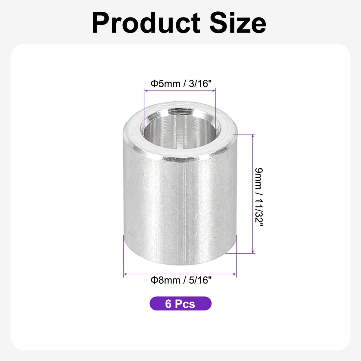 6pcs Aluminum Spacer 5 16 Od X 3 Id 11 32 Length Unthreaded Screw Standoff Bushing Plain Finish Round Metal For Screws Bolts