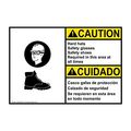 Compliancesigns Plastic Ansi Caution Hard Hats Safety Glasses Shoes Bilingual Sign 10 X 7 In With English Spanish Text And 