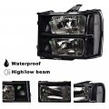 G-plus Headlights Replacement For 07-13 Gmc Sierra 1500 07-14 2500 Hd 3500 Headlamps Left And Right Side Cleara Lensa Black