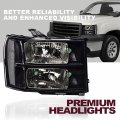 G-plus Headlights Replacement For 07-13 Gmc Sierra 1500 07-14 2500 Hd 3500 Headlamps Left And Right Side Cleara Lensa Black