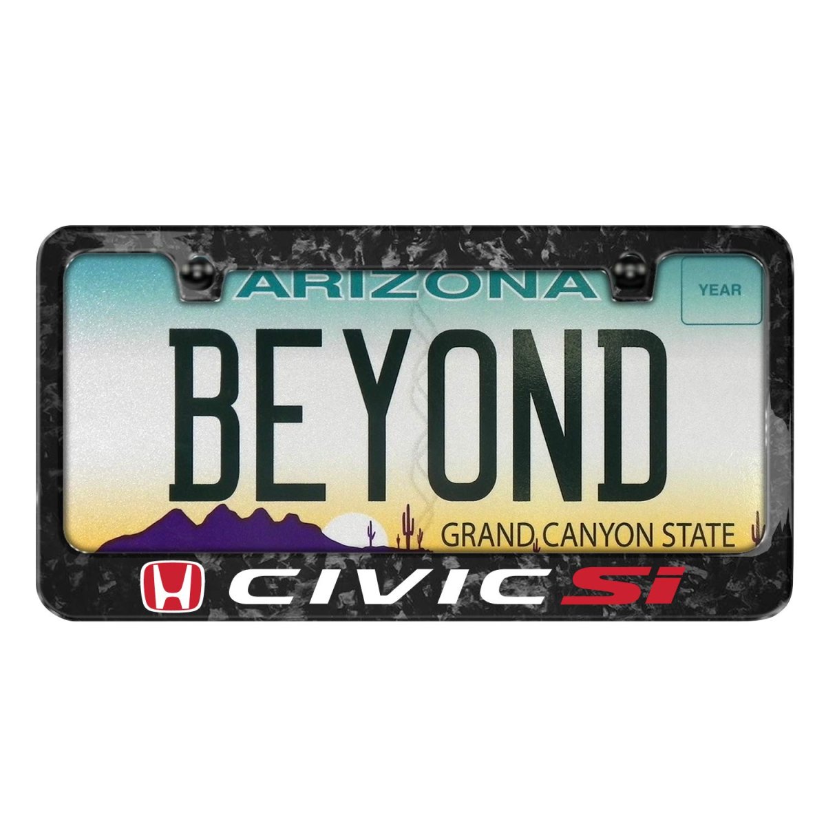 Honda Red Logo Civic Si Real Black Forged Composite Carbon Fiber License Plate Frame