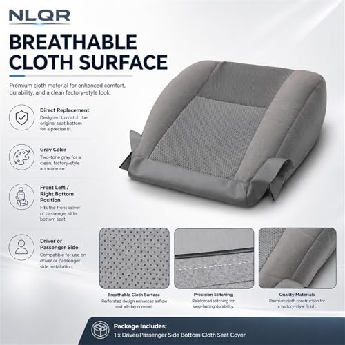 Front Driver Or Passenger Side Bottom Cloth Seat Cover Gray For Toyota Tacoma 2009 2010 2011 2012 2013 2014 2015 Fits Heated
