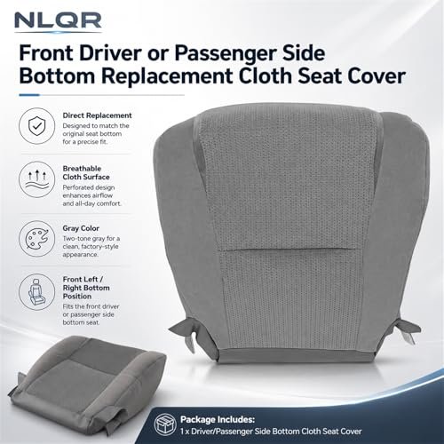 Front Driver Or Passenger Side Bottom Cloth Seat Cover Gray For Toyota Tacoma 2009 2010 2011 2012 2013 2014 2015 Fits Heated