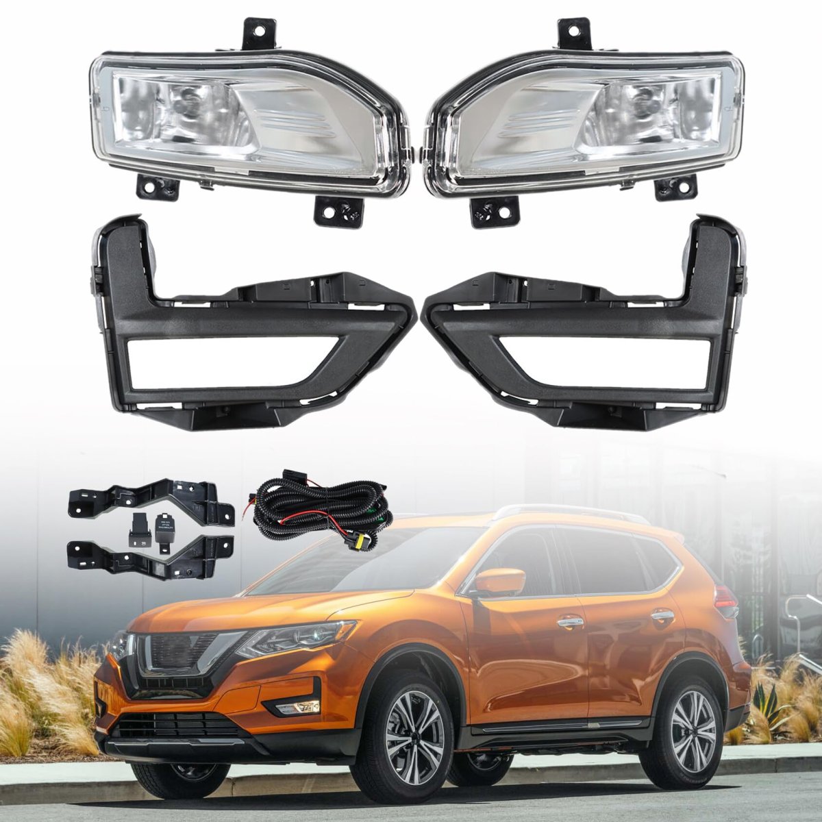 Front Driving Fog Lights Assembly Kit With Switch Bezel Wires Bulbs For 2017 2020 Rogue S Sl Sv Hybrid 2 Piece Set Clear Lens