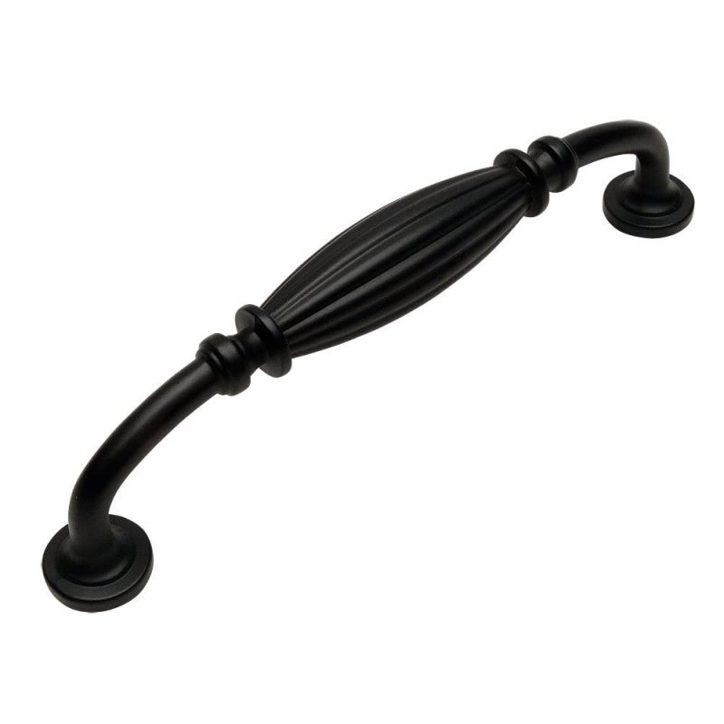 Cosmas 5 Pack 7120fb Flat Black Country Style Cabinet Hardware Ribbed Handle Pull Inch 128mm Hole Centers