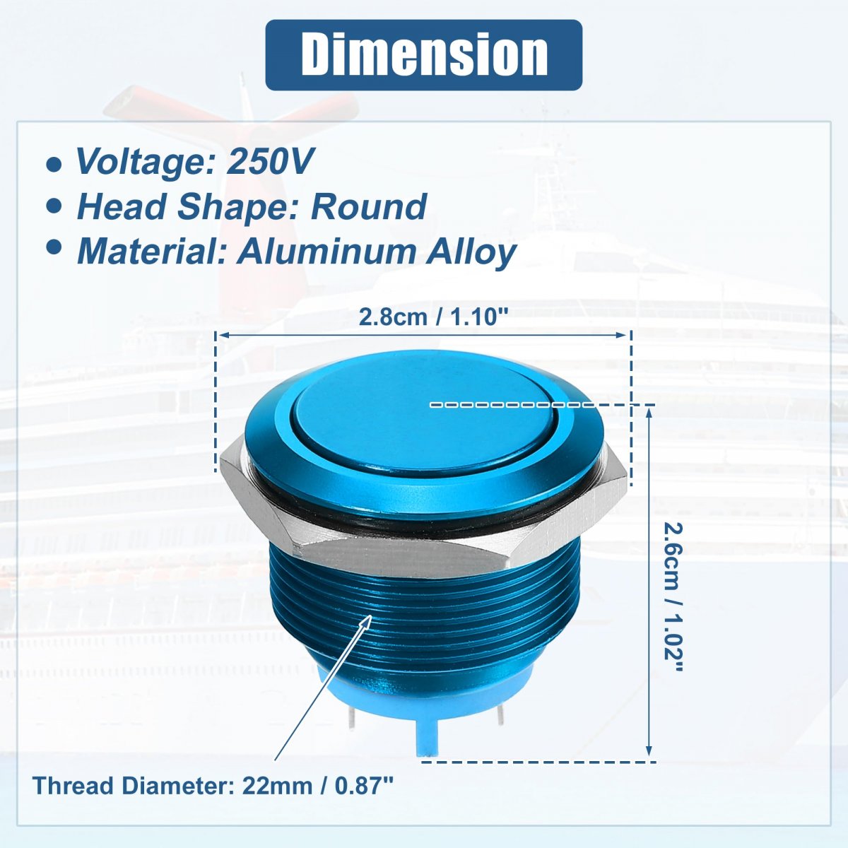 22 Mm Momentary Push Button Switch Aluminum Alloy Round Start Spst 1no Ac 250v Blue