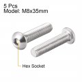 Uxcell M8x35mm Machine Screws Hex Socket Round Head Screw 304 Stainless Steel Fasteners Bolts 5pcs