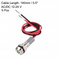 Uxcell Signal Indicator Lights Ac Dc 12v-24v 6mm Panel Mount Green Led Waterproof Metal Shell 5pcs Lamp For Industrial