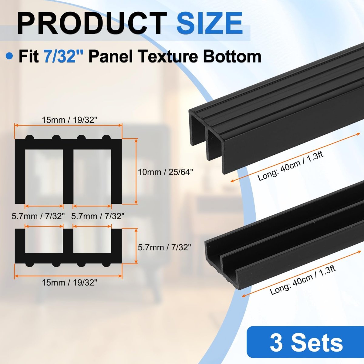 Plastic Upper And Lower Window Sliding Track Set For Glass Cabinet Closet Door 3 Sets Black Fits 1 8 In Thick Panel Ft Length