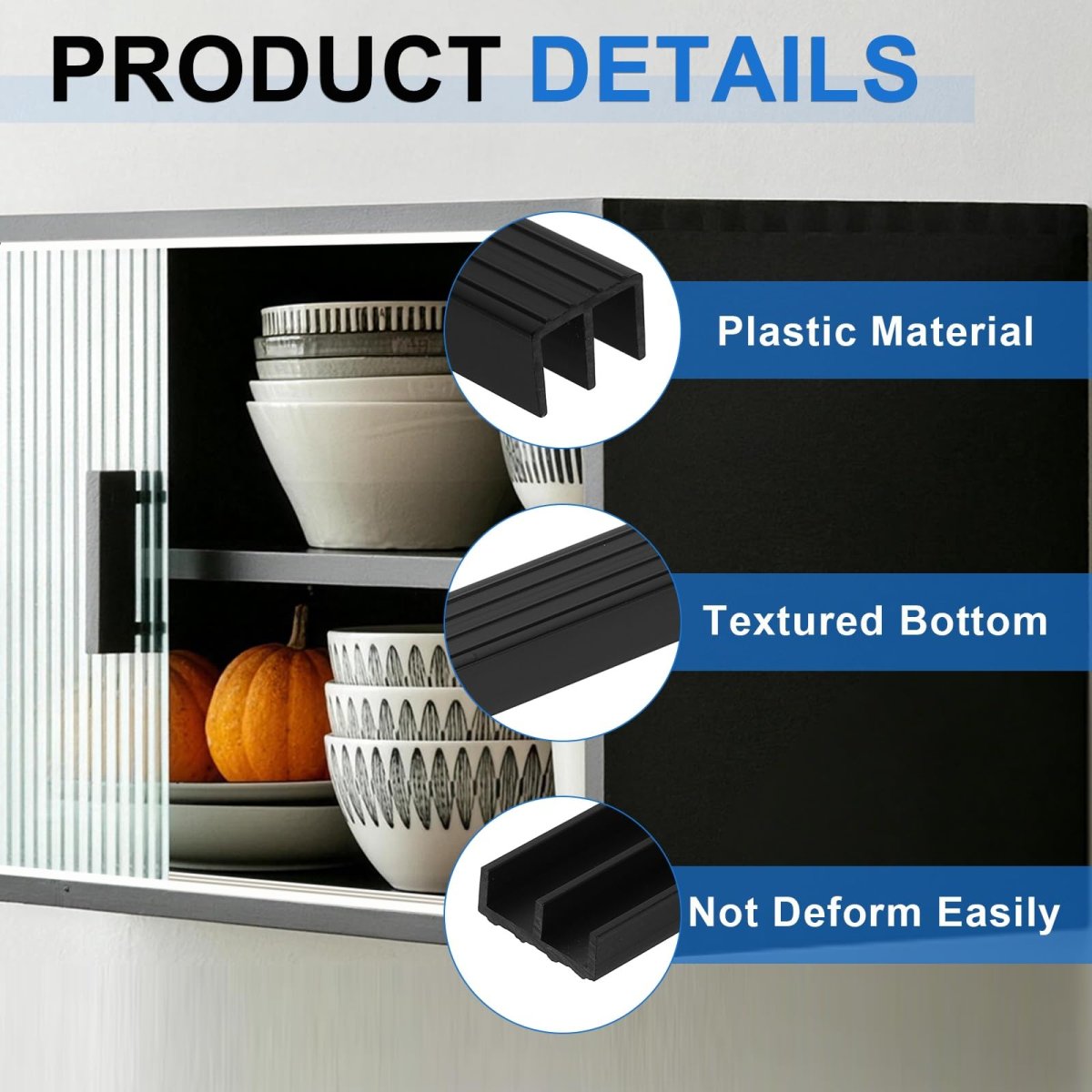 Plastic Upper And Lower Window Sliding Track Set For Glass Cabinet Closet Door 3 Sets Black Fits 1 8 In Thick Panel Ft Length