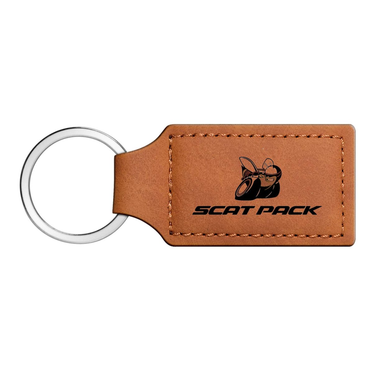Dodge Scat Pack Full Color Rectangular Brown Leatherette Key Chain Elegant Faux Leather 3 75 In X 1 25