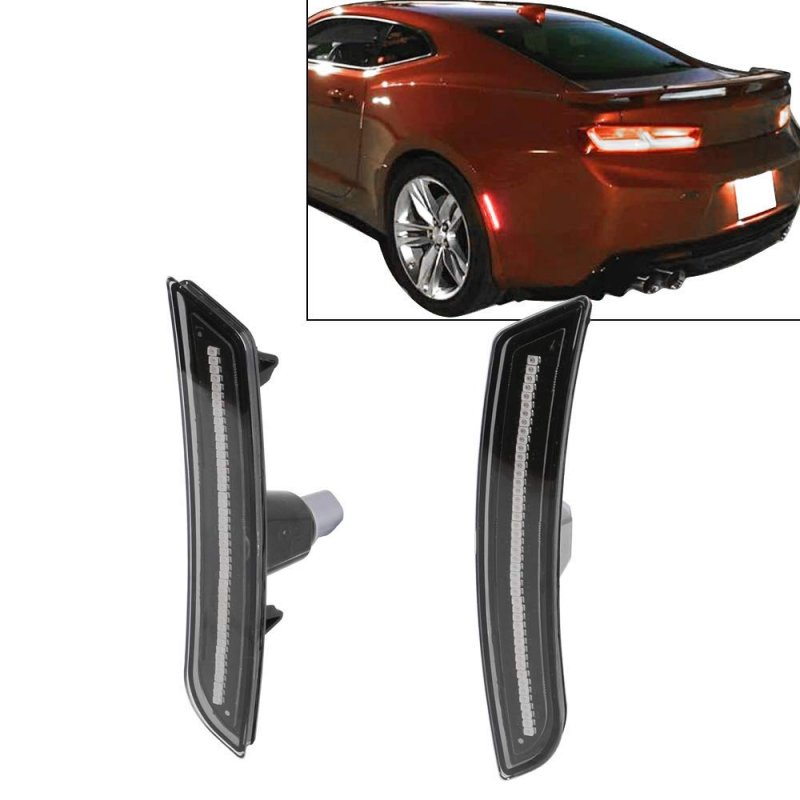 Ikon Motorsports Rear Side Marker Lights For 2016-2023 Chevy Camaro Black Housing Red Front Lamps