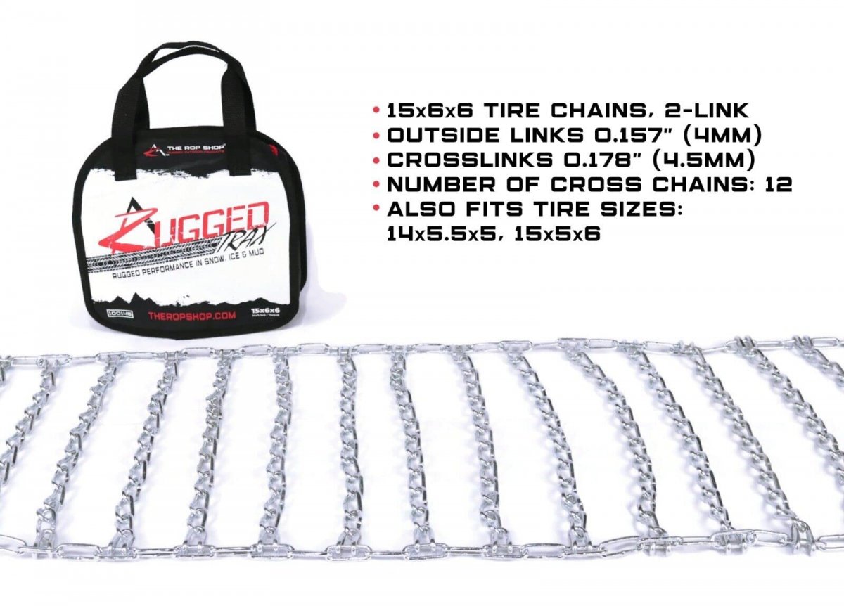 2 Link Tire Chains And Tensioners For Polaris Ranger Utvs With 15x5x6 In Tires Zinc Plated Snow Mud Turf