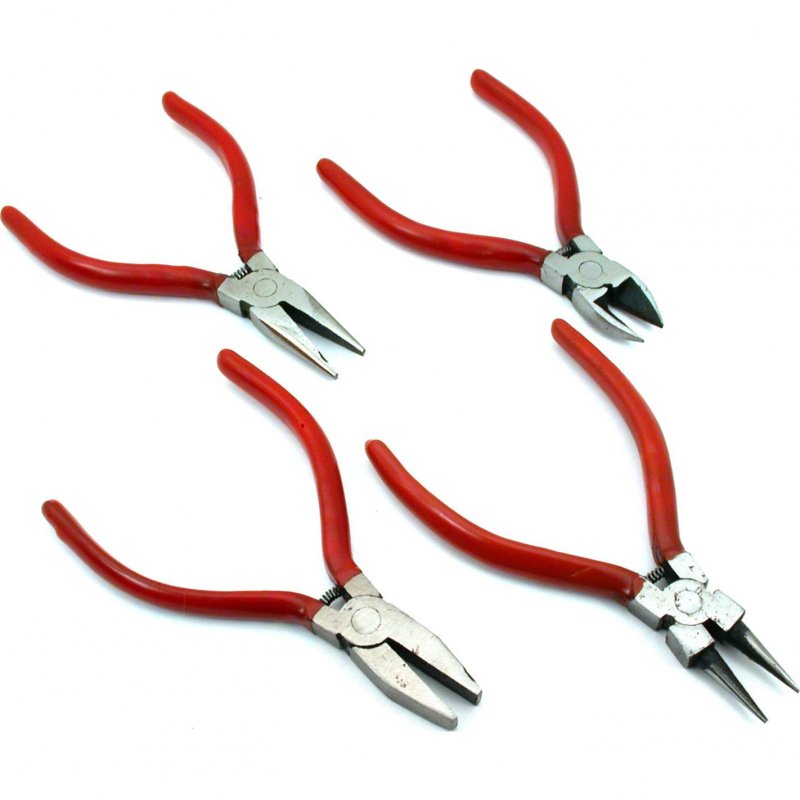 4 Piece Pliers Set For Beading Wire Wrapping And Electrical Repair With Round Chain Flat Nose Diagonal Cutters 5 In