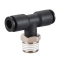 Baomain Push To Connect Fittings T Type Pt 1 4 Inch Od Tee Tube Pneumatic Quick Connectors Black Pack Of 10