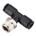 Baomain Push To Connect Fittings T Type Pt 1 4 Inch Od Tee Tube Pneumatic Quick Connectors Black Pack Of 10