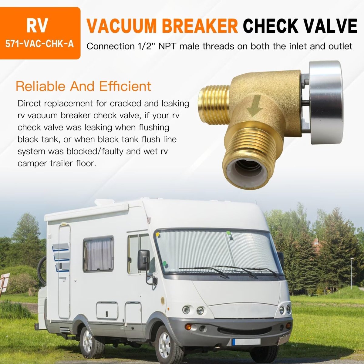 Brass Rv Vacuum Breaker Check Valve 571-vac-chk-a Camper Trailer Flusher Compatible For Montana 2007 Fifth Wheel For Keystone