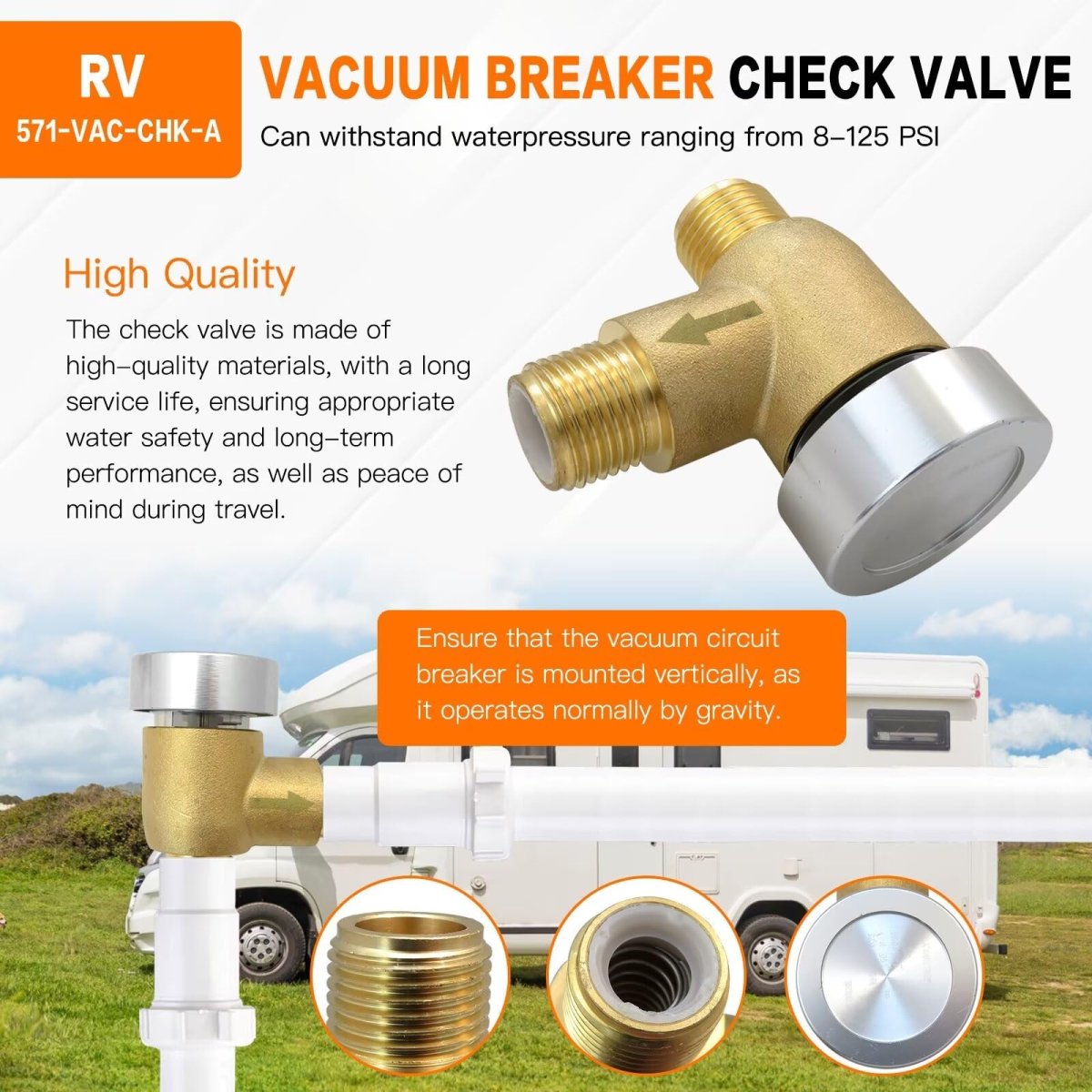 Brass Rv Vacuum Breaker Check Valve 571-vac-chk-a Camper Trailer Flusher Compatible For Montana 2007 Fifth Wheel For Keystone