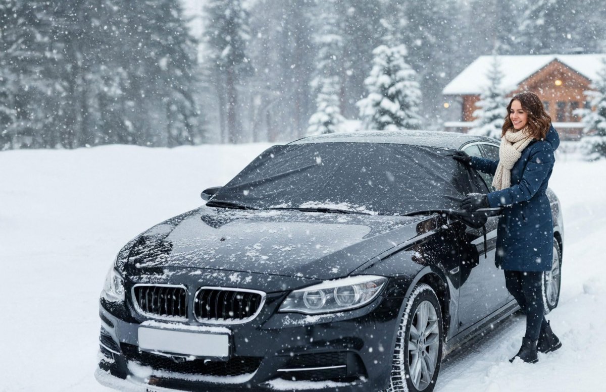 Auto Windshield Snow Cover 75 In X 42 Waterproof Winter Protector With Elastic Mirror Covers S Hook Wind Straps And Carrying