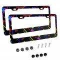 Foruidea 70s Geometric Matte Aluminum License Plate Frame With Black Screw Capsi 2pcs 2 Holes Licensess Frames Car Plate Covers