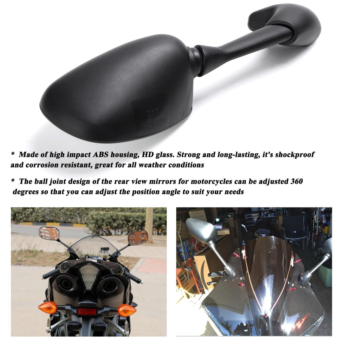 Minho Motorcycle Black Rear View Mirrors Fairing Side Accessories For Yzf R1 1998-2008 R6 1998-2007