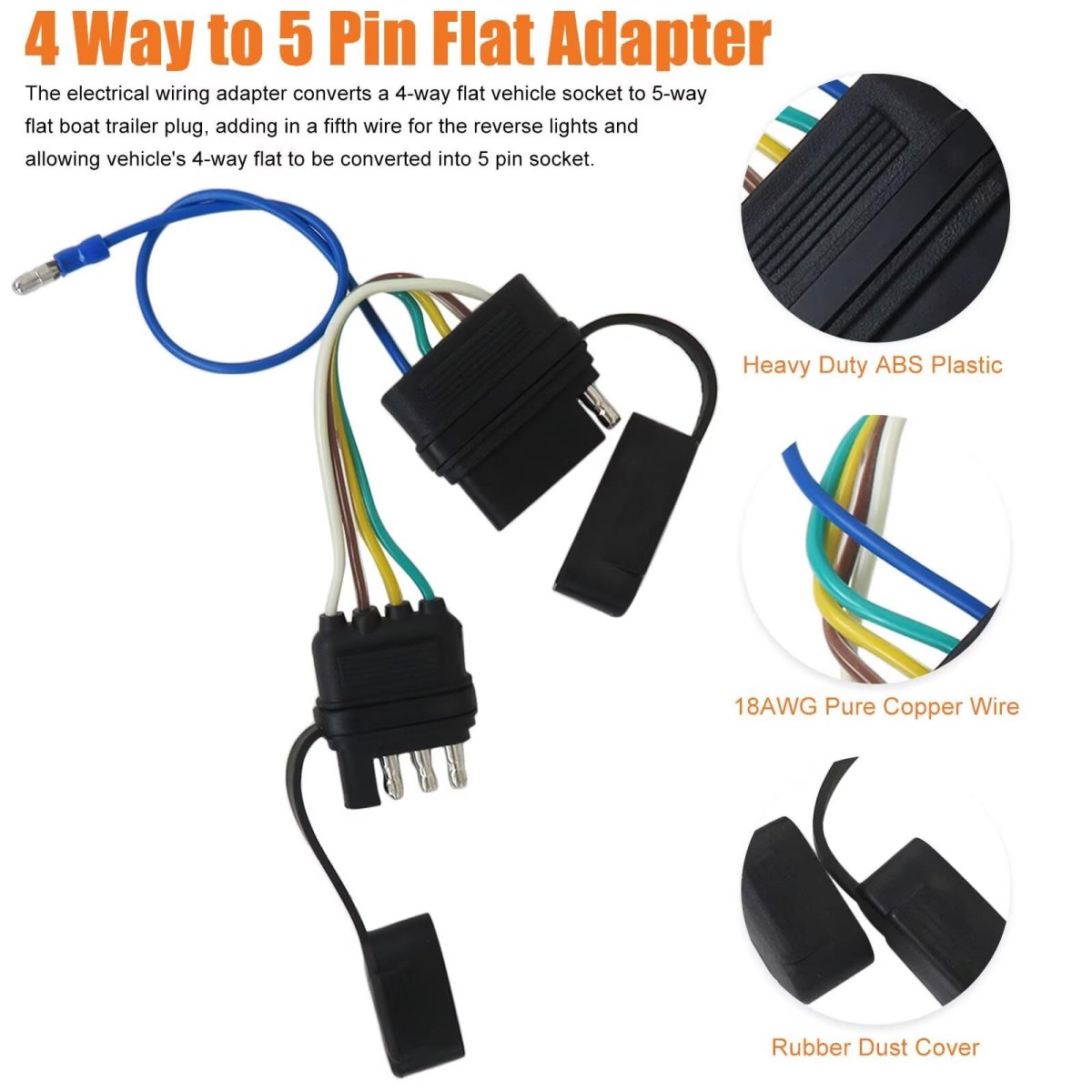 4-way To 5-way Flat Trailer Wiring Adapter With Surge Brakes Pure Copper 4 Pin 5 Wire Harness For Good Conductivity