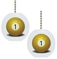 Set Of 2 Billiards One 1 Ball Solid Ceramic Fan Pulls 