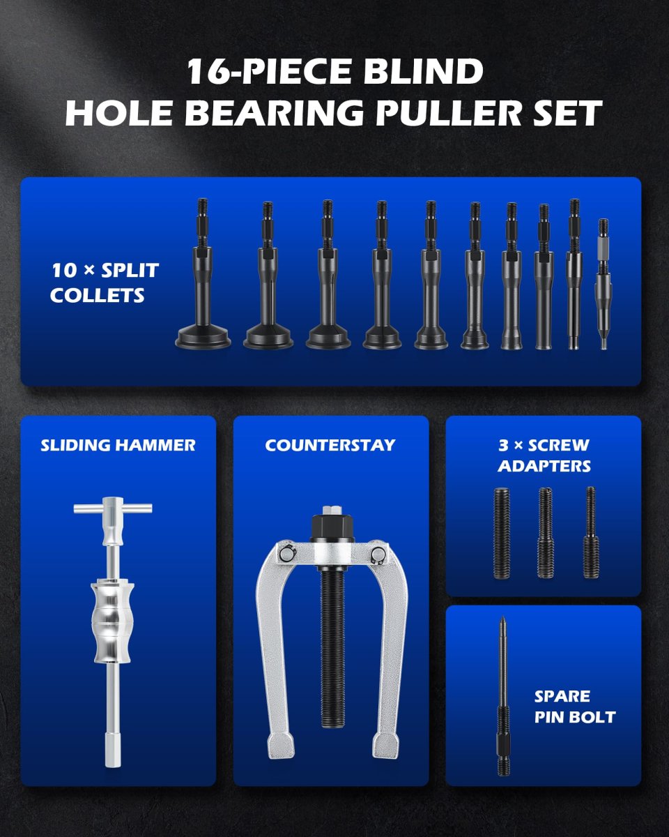 Orion Motor Tech Blind Hole Collet Bearing Race And Seal Puller Extractor Kit Slide Hammer Pilot Insert Inner Removal Tool Set