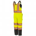 Pioneer High Visibility Waterproof Windproof Quilted Bib Safety Pants With Adjustable Suspenders Reflective Tape Yellow Green 