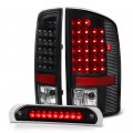 For 2007-2008 For Dodge Ram 1500 2500 3500 3-piece Led Tail Light Third Brake Lamp Bundle Matte Black Housing Driver And 