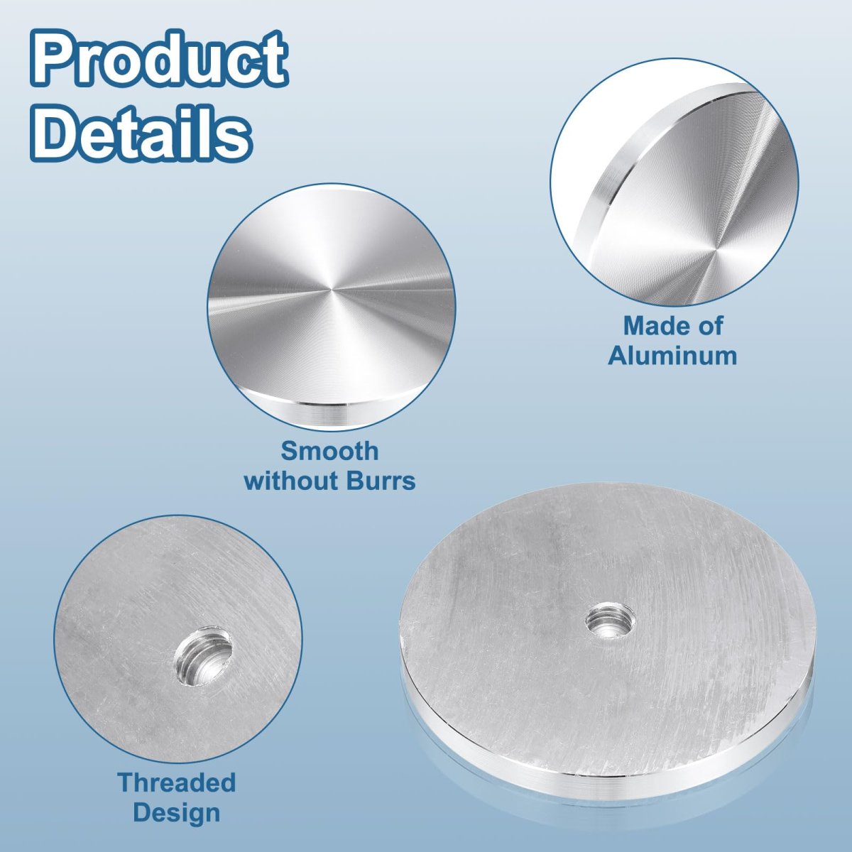 4pcs Round Shape Aluminum Disc M10 Thread 80mm Diameter Circle Glass Top Adapter For Table Furniture Coffee Tables Silver