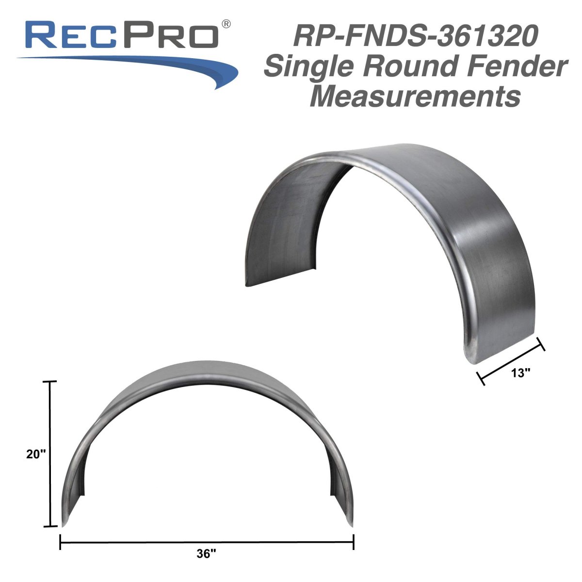 Recpro Round Steel Trailer Fenders Single Axle 36 X 13 20 14 Gauge 1 Fender With Rubberized Undercoating Spray
