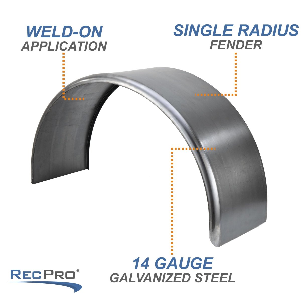 Recpro Round Steel Trailer Fenders Single Axle 36 X 13 20 14 Gauge 1 Fender With Rubberized Undercoating Spray