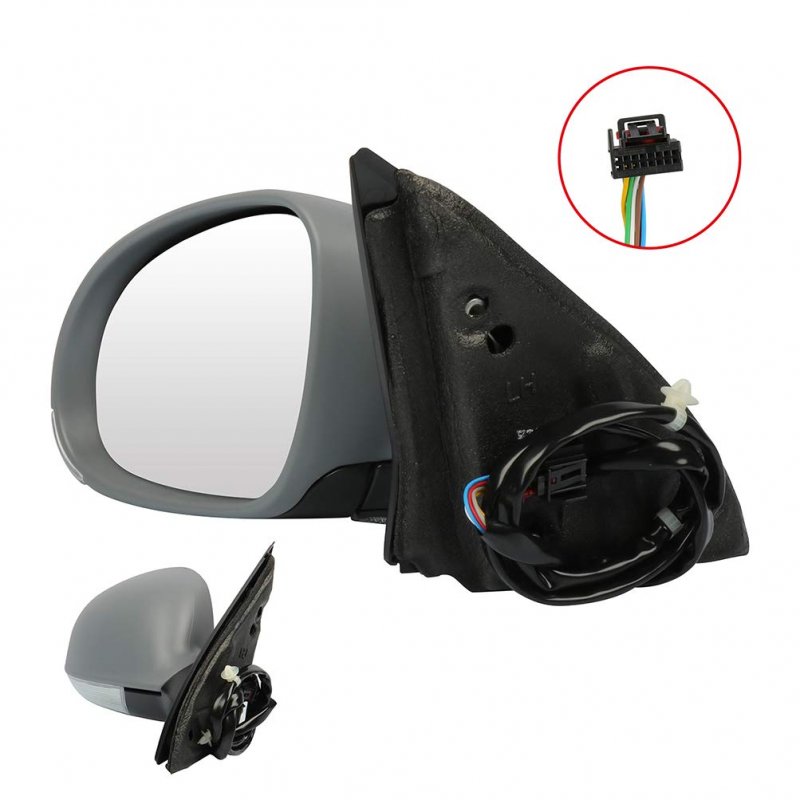 Gray Left Side Mirror Fit For 2005-2010 Volkswagen Jetta Primed Glass Heated Signal Puddle Lamp Manual Folding