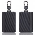 Leather Car Smart Key Fob Case Holder With Double Zipper Andchain Carbon Black Genuine Key Organizer For Men Women Model D03 