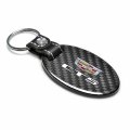 Ipick Image For Cadillac Ct5 Logo Black Real Carbon Fiber Oval Shape With Leather Strap Key Chain Keychain Exclusive Official