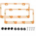 Foruidea Orange Gingham Pattern Matte Aluminum License Plate Frame With Black Screw Capsi 2pcs 2 Holes Licensess Frames Car