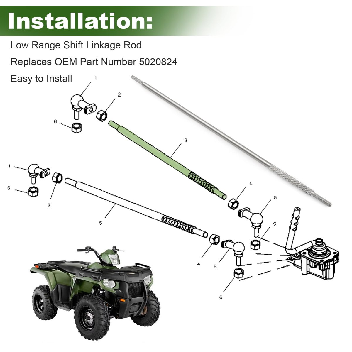 Low Range Shift Linkage Rod For Polaris Sportsman 500 400 335 6x6 Silver
