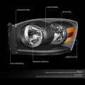 Auto Dynasty Black Housing Amber Corner Headlight Head Lamps Tool Kit Compatible With Dodge Ram Truck 06-08