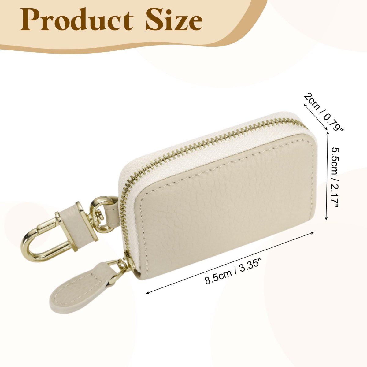 Genuine Leather Car Key Fob Case Universal Holder Zipper Bag For Men Women Beige