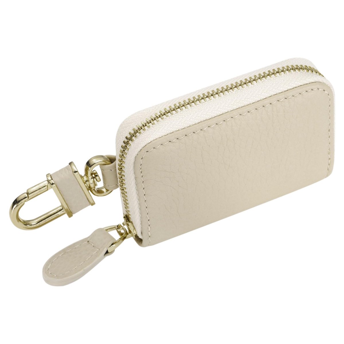 Genuine Leather Car Key Fob Case Universal Holder Zipper Bag For Men Women Beige